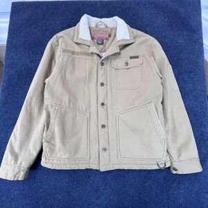 Plugg Jeans Jacket Mens Medium Tan Sherpa Lined Workwear Cotton Canvas Coat Y2K